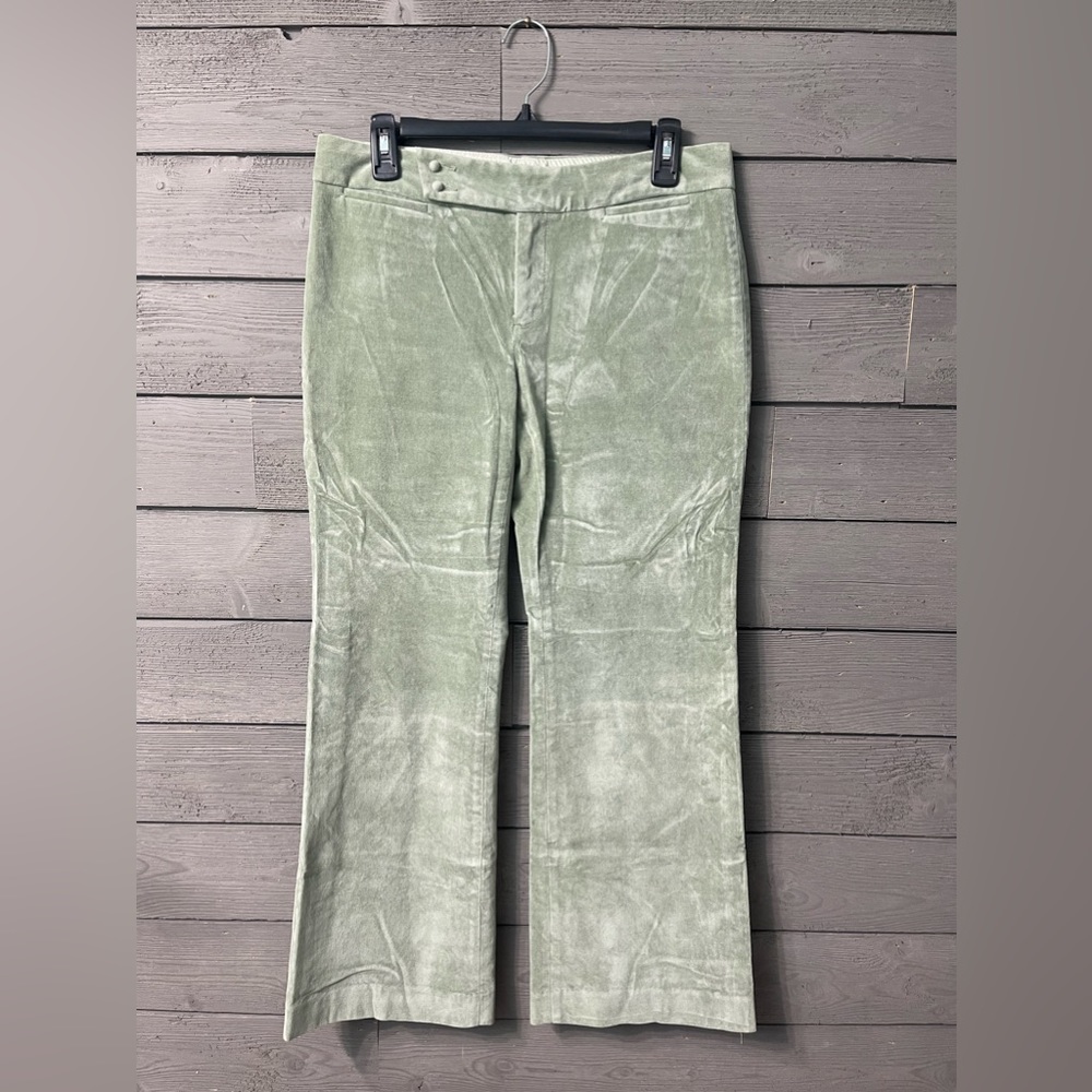 Gap Sage Green Velour Modern Fit Flare Pants Sz 8 Ankle - Picture 1 of 9
